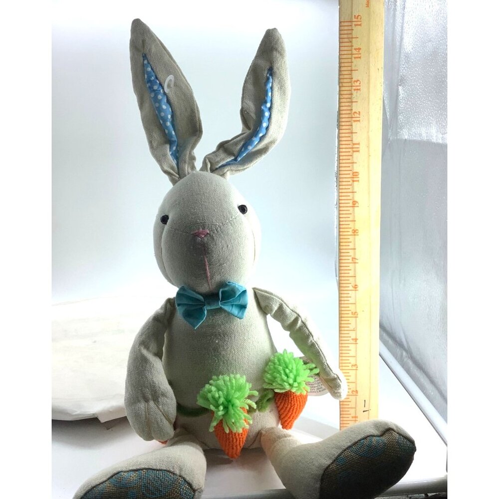 CVS Easter Bunny Canvas Plush Stuffed Animal Wired Ears Holding Carrots 16"